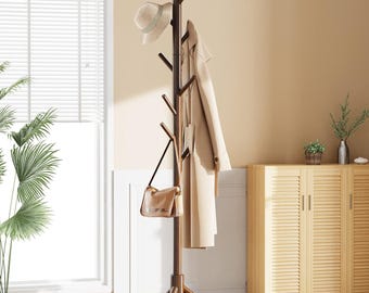 Adjustable Wooden Coat Rack – Freestanding Entryway Organizer