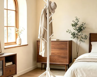 Adjustable Wooden Coat Rack – Freestanding Entryway Organizer
