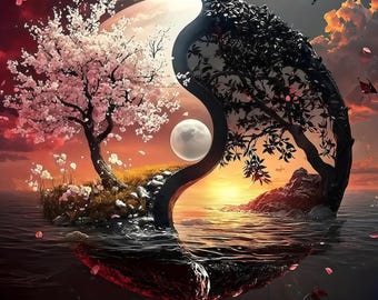 5D Diamond Painting Kit, Tai Chi Tree Wall Decor, Full Round Drill (14x14 Inch)