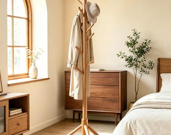 Adjustable Wooden Coat Rack – Freestanding Entryway Organizer