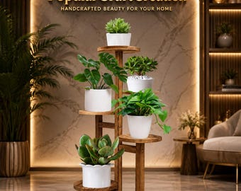 5-Tier Tall Wooden Plant Stand Indoor & Outdoor – Multi-Level Corner Plant Shelf Display Rack for Flower Pots, Living Room, Balcony