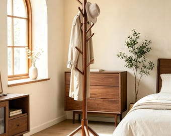 Adjustable Wooden Coat Rack – Freestanding Entryway Organizer