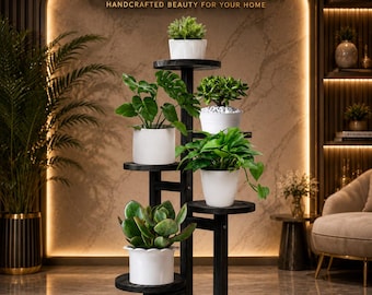 5-Tier Tall Wooden Plant Stand Indoor & Outdoor – Multi-Level Corner Plant Shelf Display Rack for Flower Pots, Living Room, Balcony