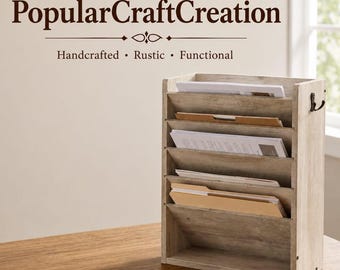 Wooden wall-mounted file rack, 6-tiered storage box, magazine rack with hooks