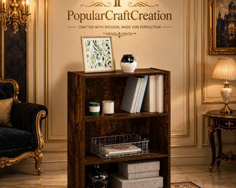 Wooden 3-Tier Book Shelf Storage Organizer | Amber Pine Bookcase | Small Space Furniture for Bedroom, Living Room, Home Office