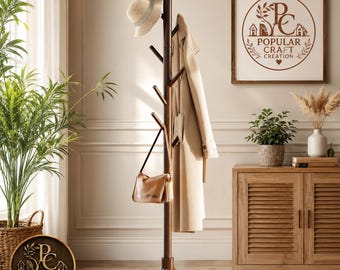 Adjustable Wooden Coat Rack – Freestanding Entryway Organizer