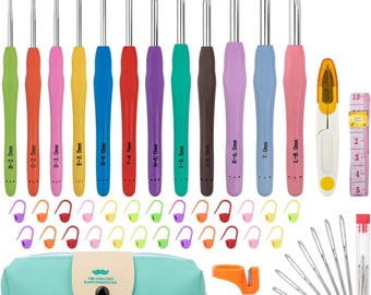 Ergonomic Crochet Hook Set, Aluminum Knitting Needles, Beginner Yarn Kit