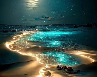 Moonlight Beach Diamond Painting Kit: 5D DIY Seaside Art, 12x16 Inch