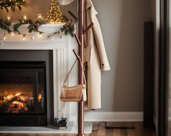 Adjustable Wooden Coat Rack – Freestanding Entryway Organizer