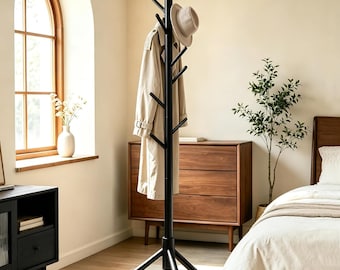 Adjustable Wooden Coat Rack – Freestanding Entryway Organizer