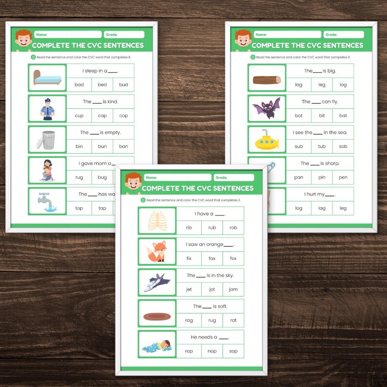 CVC Sentences Worksheets for Kindergarten | | Complete the Sentence ...