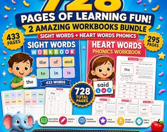 Kindergarten Phonics Worksheets Bundle,CVC, CVCC & Sight Word Practice PDF