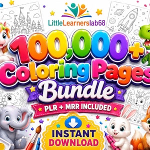 10万枚以上の子供向け塗り絵ページセット、印刷可能なデジタルダウンロード、ワークシート、幼稚園、ワークブック、ホームスクール