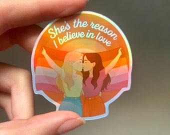 Adesivo holográfico de casal lésbico do orgulho LGBTQ+