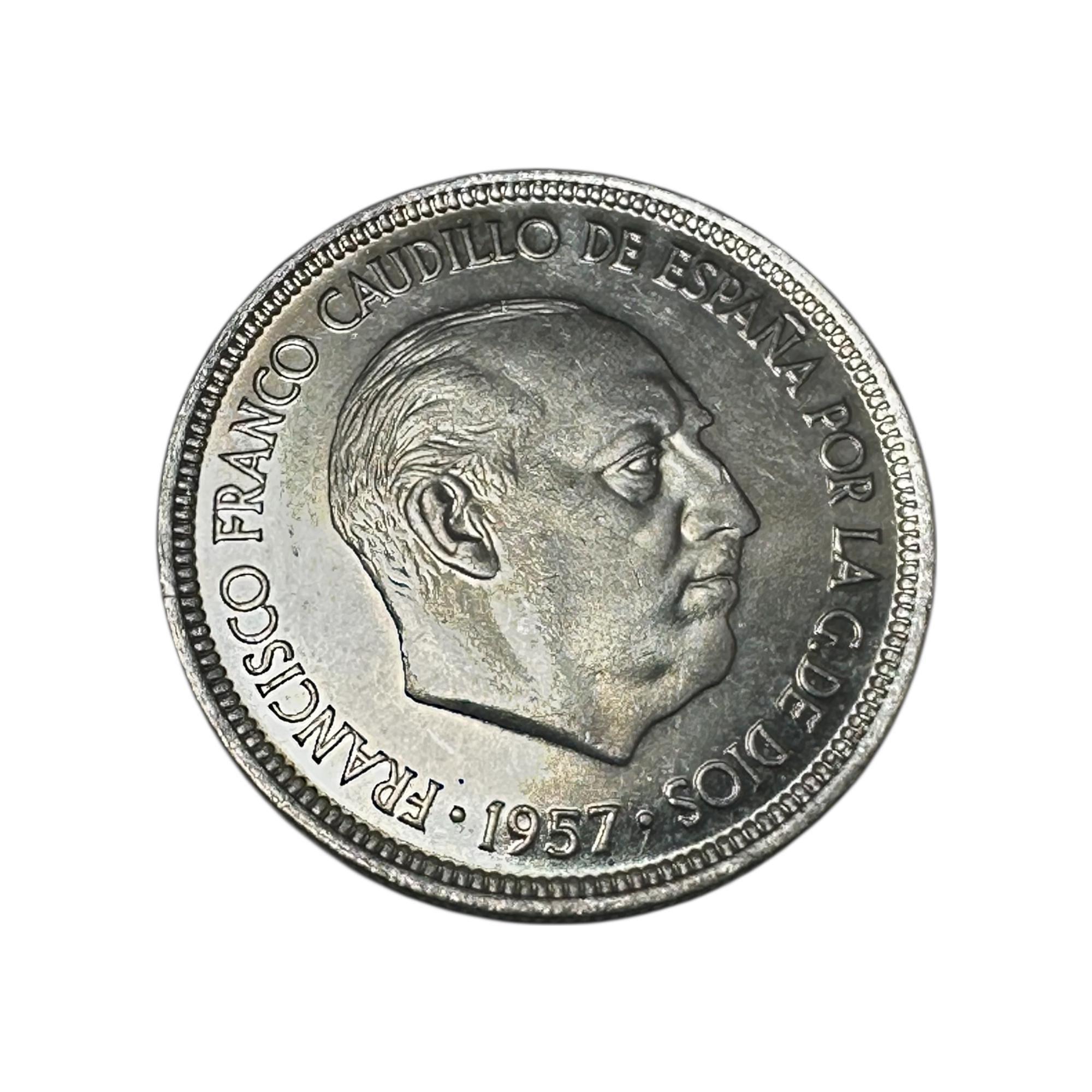 超希少‼︎　1957年　スペイン 5 PTAS ペセタ 未流通　古銭　金貨銀貨銅貨 超希少‼︎1957年スペイン 5 PTAS ペセタ 未流通古銭金貨銀貨銅貨