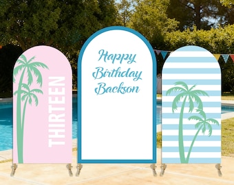 Tropical Birthday Backdrop Arch Cover – Personalized Palm Tree Party Decor