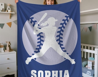 Personalized Baseball Blanket | Custom Name Baseball Gift for Her | Women's Team Cozy Throw