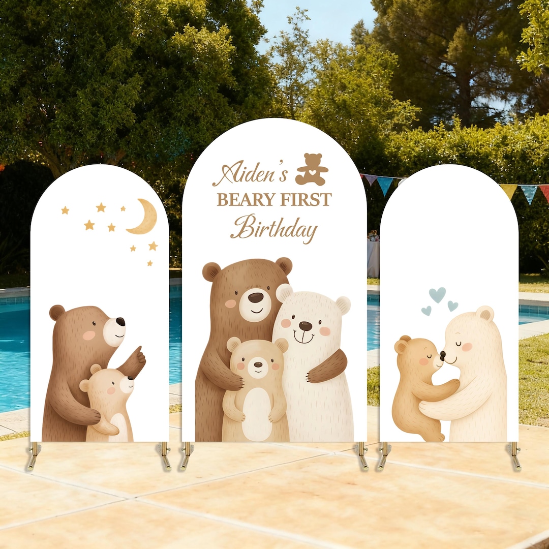 Beary First Birthday Arch Backdrop Cover – Bear Family Party Decoration ...