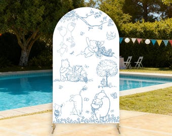 Fondo de Winnie the Pooh Arch Cove: decoración de fiesta con bocetos vintage