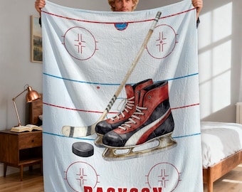 Hockey Blanket, Soft Minky Fleece Throw, Game Day Gift