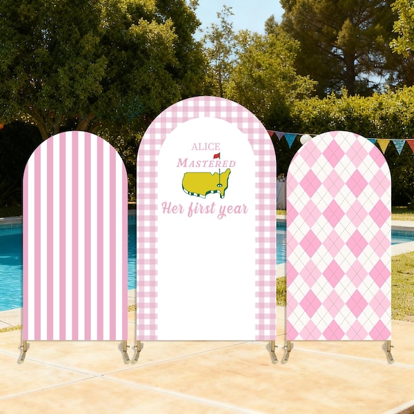 Copertura per sfondo ad arco da golf rosa / Striscione per la festa del primo compleanno a tema Masters
