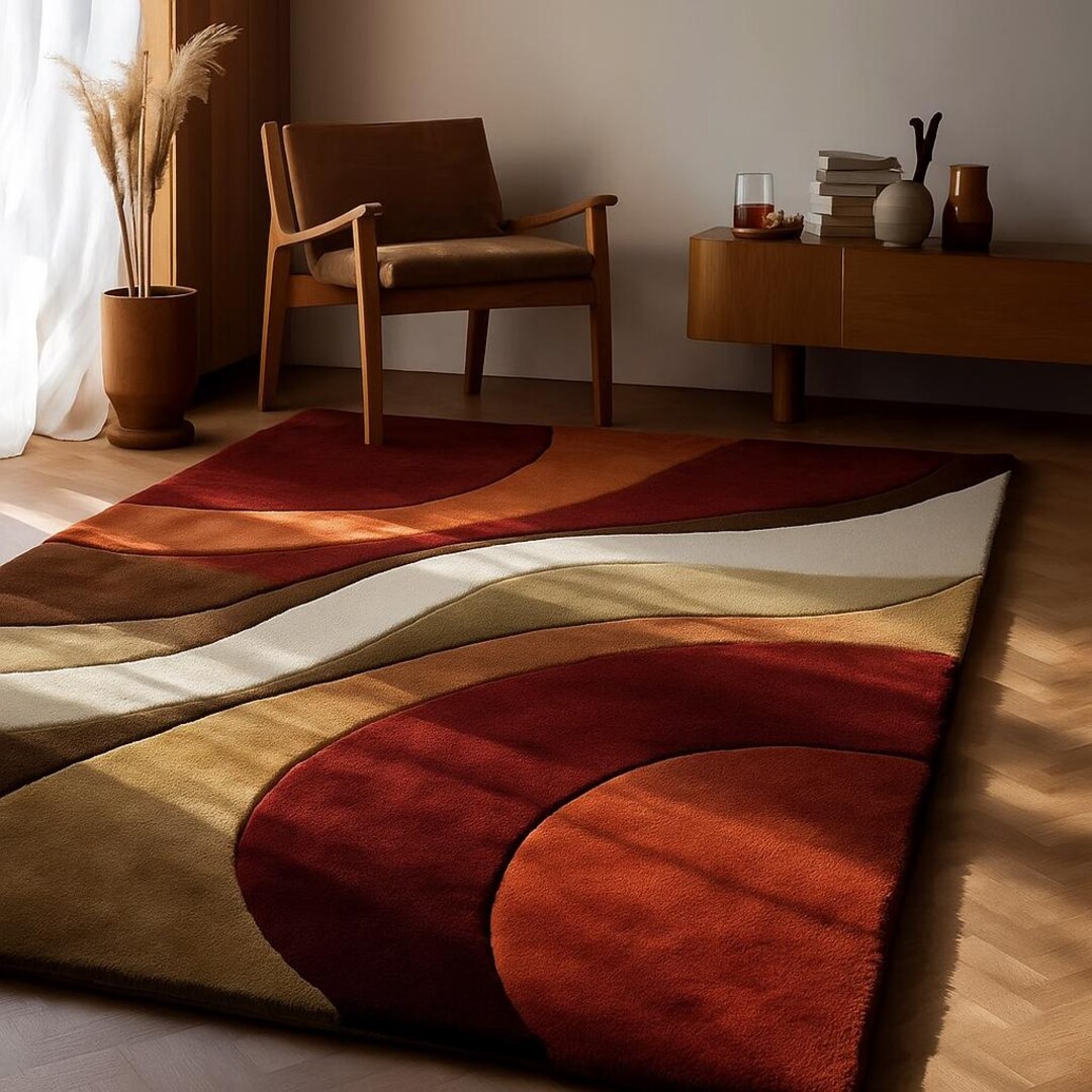 Retro Abstract Area Rug: Warm Earth Tones, Mid-century Modern Décor - Etsy