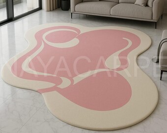 Pink Abstract Area Rug: Modern Organic Blush Carpet