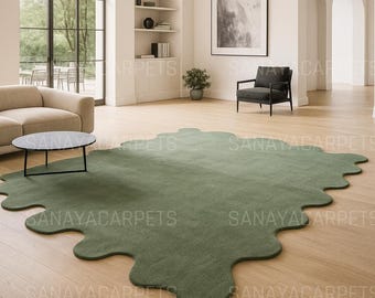 Modern Green Blob Rug – Abstract Organic Wavy Carpet