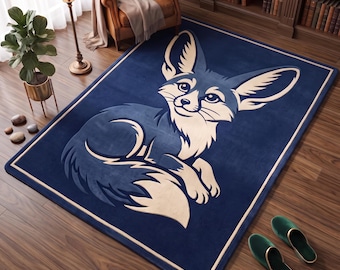 Handgetufteter Hasenteppich, blauer Tierteppich, Kaninchen-Teppich, gemütliche Wohnzimmerdekoration