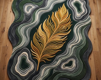 Handgeknüpfter Wollteppich, moderner Teppich, botanischer Wohnzimmerteppich, grüne Bio-Wohndekoration