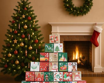 Cajas de calendario de adviento navideño: 24 cajas de regalo de papel kraft para la cuenta regresiva de Navidad - Cajas de dulces - Set de adviento DIY