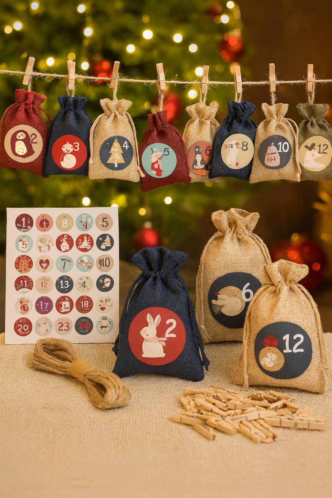 DIY Fabric Advent Calendar – 24 Hanging Gift Bags Set – Refillable ...
