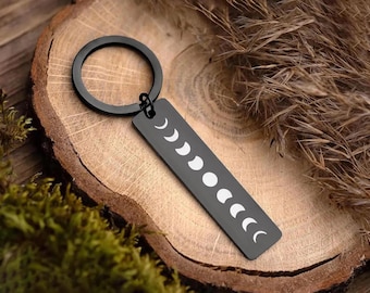 All Phases of the Moon Celestial Keychain, Full Moon Cycle Keyring, Jewelry Gift for Boyfriend or Girlfriend, S-114