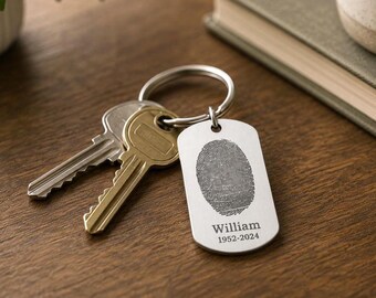 Memorial Keepsake Gift with Fingerprint and Custom Text, Custom Engraved Dog Tag Stainless Steel Remembrance Jewelry for Him, S-048