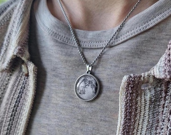 Moon Phase Necklace for Men - Personalized Anniversary Gift for Him - Custom Silver Jewelry - Birthday Gift for Boyfriend or Husband, S-075