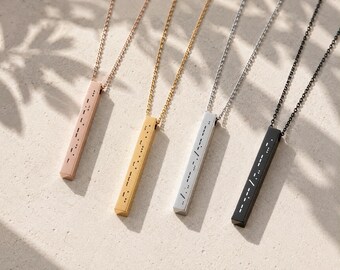 4-Sided Morse Code Bar Necklace - Each Side Can Be Engraved- Secret Message Jewelry - Personalized 3D Pendant, S-062
