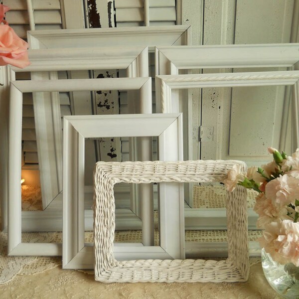 Shabby Chic All Wood Frame Collection, Large Frames 1 Wood And Wicker, Home Decor, Paris Apt- Farmhouse Prairie Cottage- Shabby Chic Cottage
