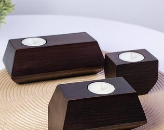 Wooden Tea Light Candle Holder Set, Rustic Table Centerpiece