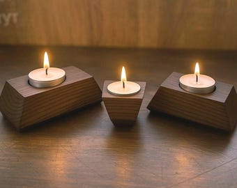 Handcrafted Candle Holder Set, Wooden Tea Light Centerpiece, Rustic Home Decor