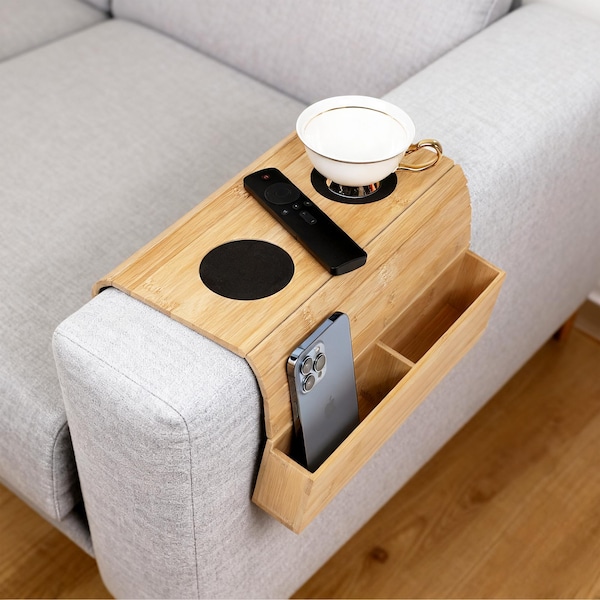 Sofa Armtisch · Couch Arm Tabletttisch · Moderner Holz Sofa Beistelltisch · Sofa Armlehnentisch Sofa Armwickel · Couch-Armtisch für Getränke & Buch