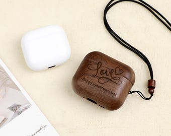 Mothers Day Custom Wooden AirPods Case Personalized Engraved Cover for AirPods 1/2/3/4 & Pro/Pro 2/3, Unique Gift for Her Anniversary Gift