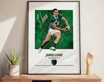 James Lowe Poster: Irish Rugby Wall Art, Rugby Gift for Fans