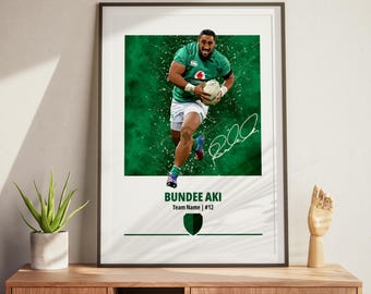 Bundee Aki Poster: Irish Rugby Wall Art, Rugby Gift for Fans