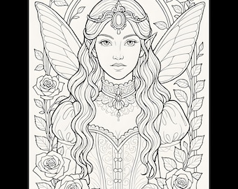 Victorian Fairy Coloring Book Printable | Gothic Fairy Line Art | Dark Fantasy Adult Coloring Pages PDF
