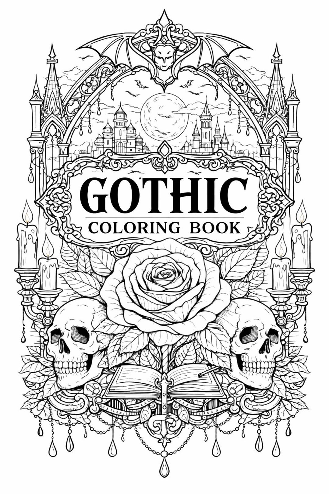 Gothic Roses To Color Gothic Coloring Book Printable | Dark Rose & Skull Art | Victorian ...