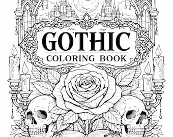Gothic Coloring Book Printable | Dark Rose & Skull Art | Victorian Gothic Line Art | Adult Coloring Pages PDF Download