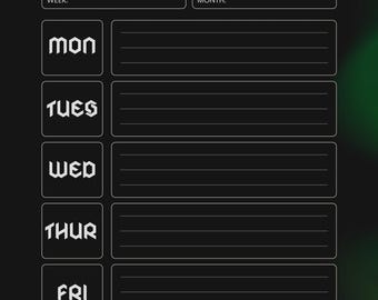 Gothic Weekly Planner Printable | Black & Green Rose Planner | Aesthetic Weekly Planner PDF | Undated Productivity Planner