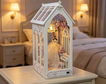 Kit de tienda nupcial en miniatura para armar: regalo romántico de aniversario de bodas, rompecabezas de madera Highlands