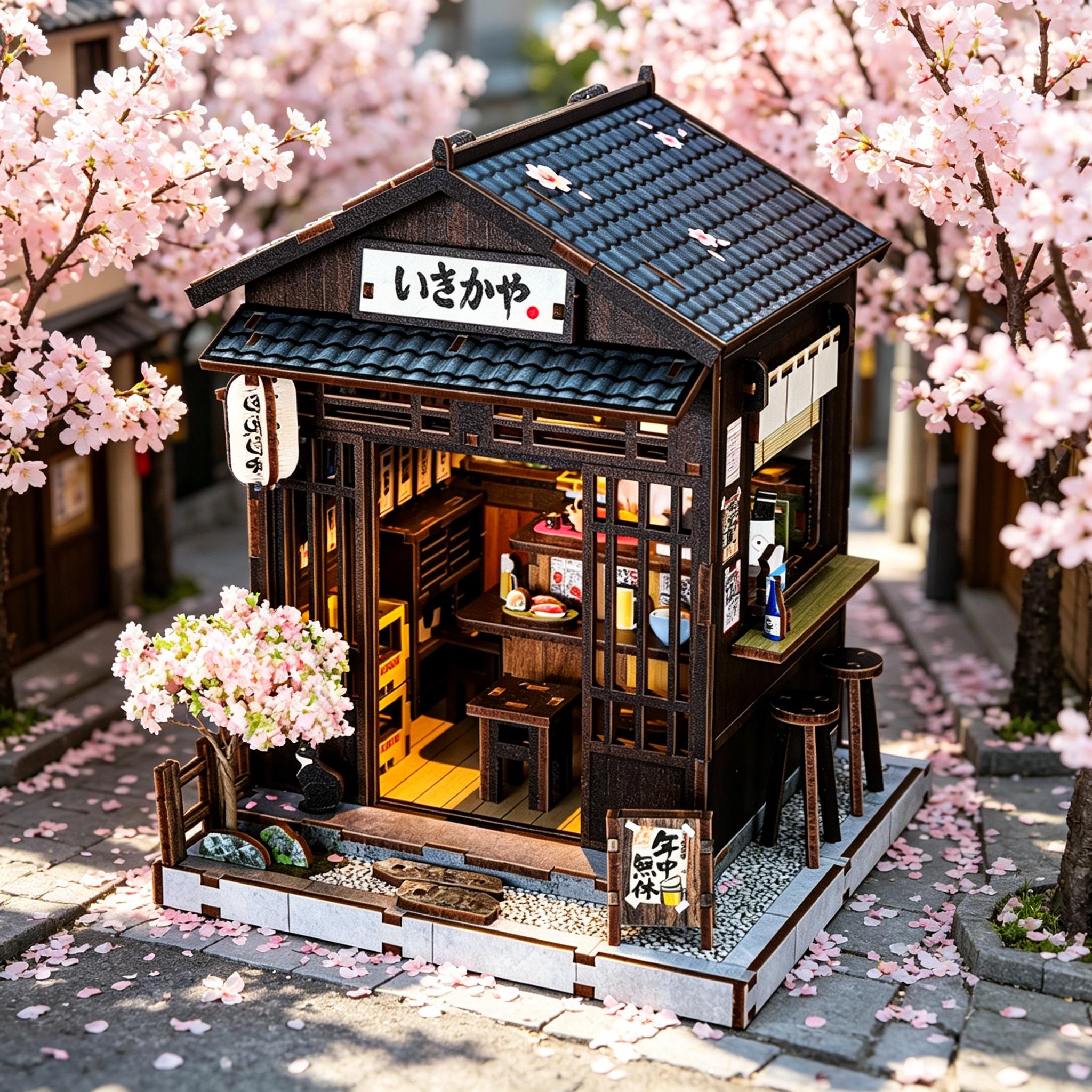 Book Nook Japan – Kit Maison Miniature Yiran Izakaya – 3D Puzzle Bois Avec Lumières LED – Décoration Étagère – DIY Pour Adultes