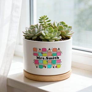 Cadeau de remerciement pour enseignant, cache-pot personnalisé pour enseignant, jardinière avec nom personnalisé pour enseignant, décoration de bureau pour enseignant